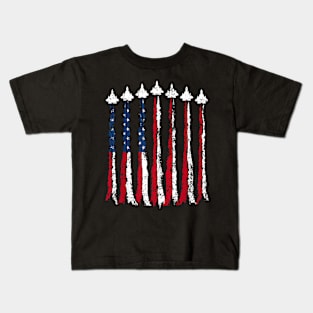 Fighter Jet Airplane American Flag Heart 4Th Of July Kids T-Shirt